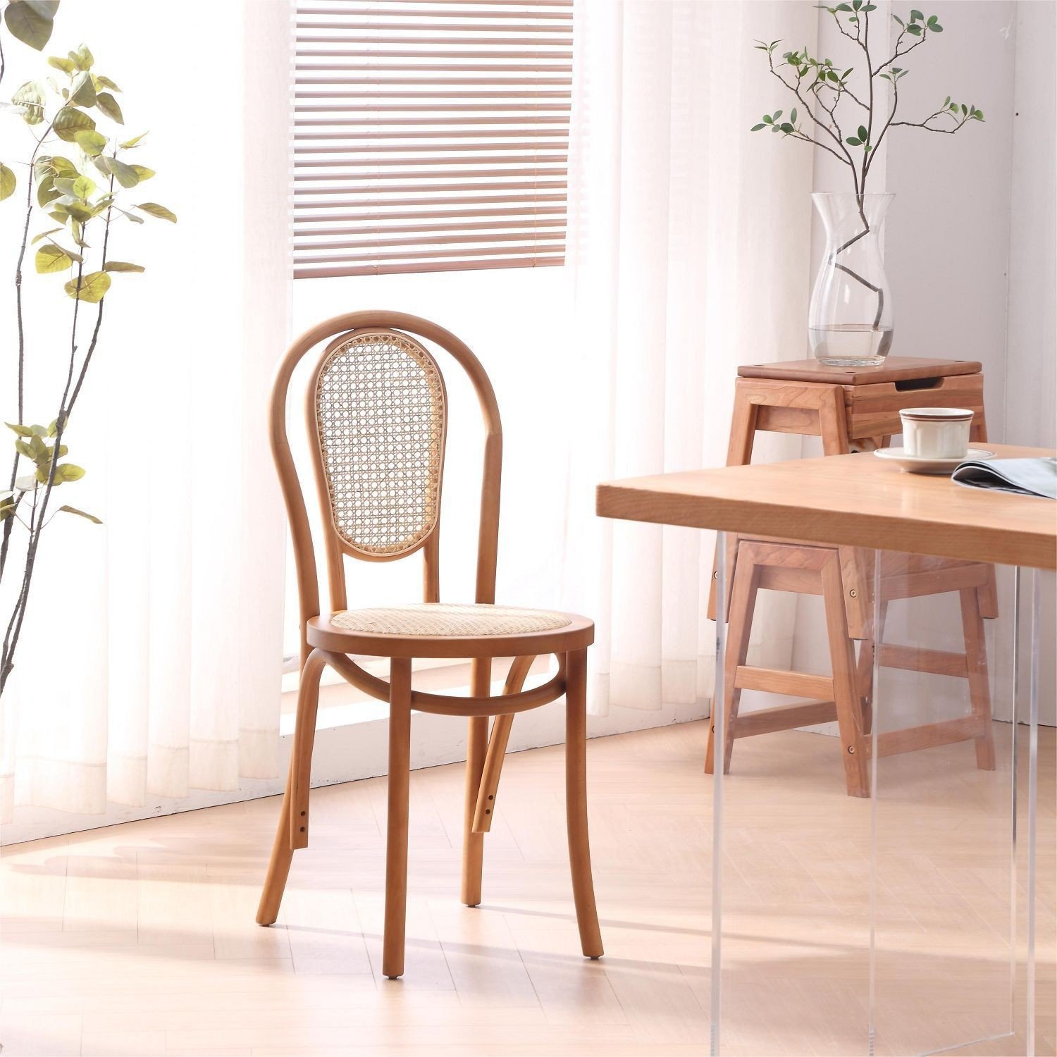 Vintage French Solid Wood Dining ChairsWestern Restaurantsdessertscoffee Shops Homestays Antique Rattan Woven Chairs - Image 3