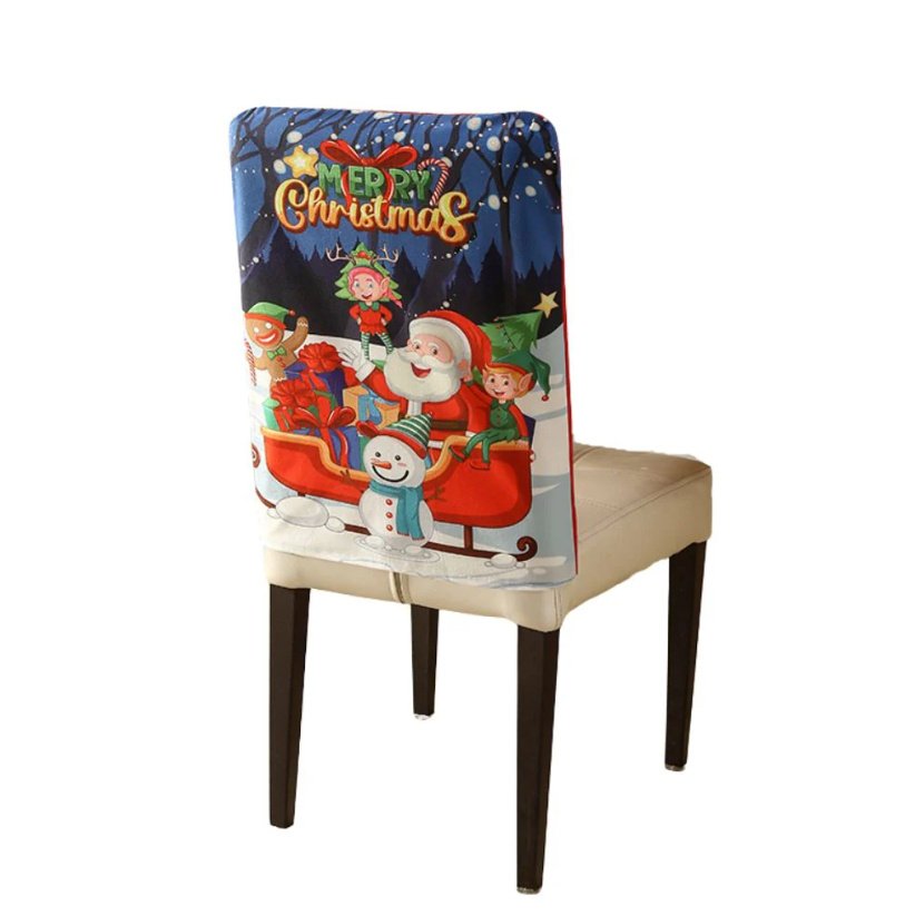 Milk Silk Christmas Cartoon Printed Chair Cover - Image 3